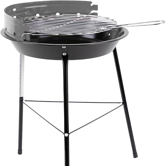 Kompakter Holzkohlegrill mit Windschutz – Ø 32 cm, Höhe 52 cm, Rundgrill mit verchromtem Grillrost